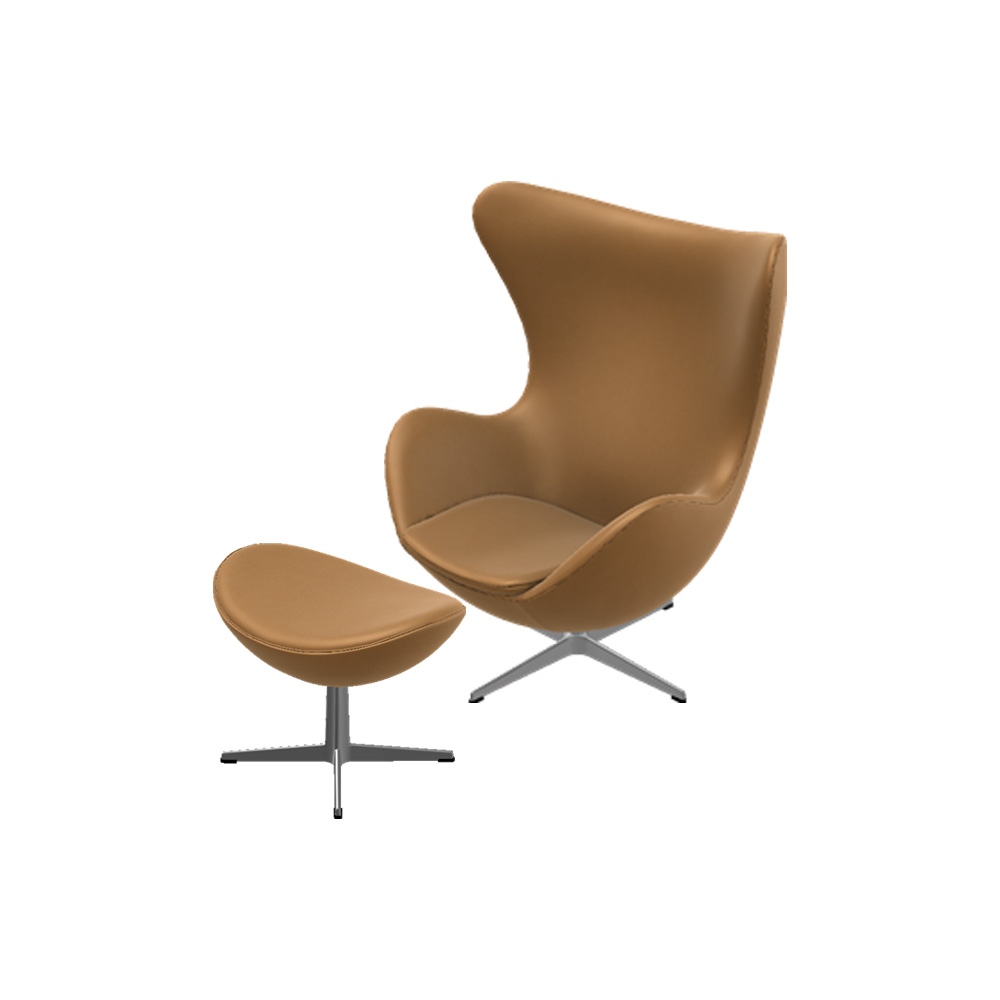 FritzHansen-Ei-Leder-Classic-walnuss-mit-fusshocker Sessel Das Ei