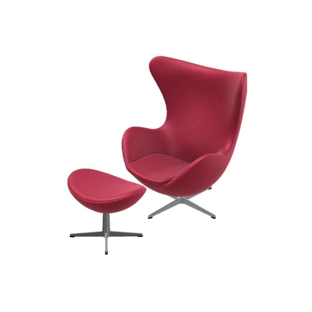 FritzHansen-Ei-Leder-Classic-tiefrot-mit-fusshocker Sessel Das Ei