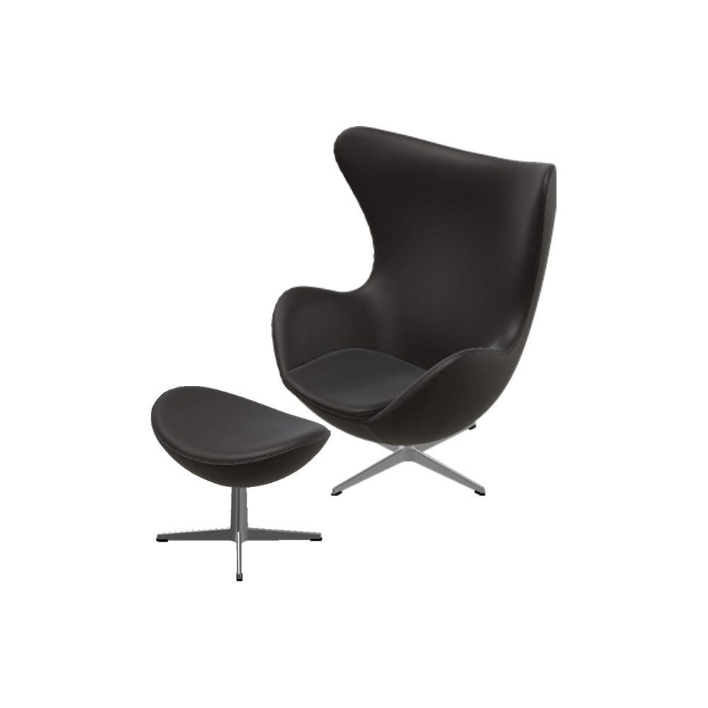 FritzHansen-Ei-Leder-Classic-dunkelbraun-mit-fusshocker Sessel Das Ei