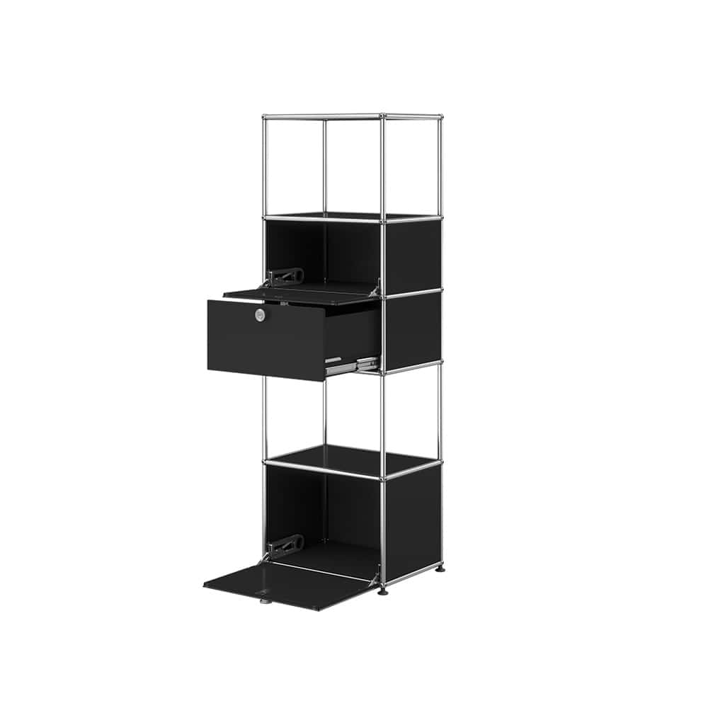 Regal hoch mit 2 Klapptüren und Ausziehtür